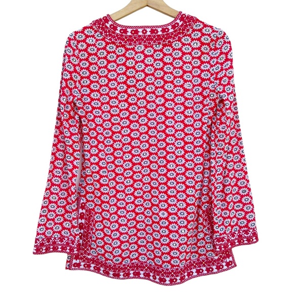Tory Burch Jayne Nantucket Red Daisy Floral Embroidered Cotton Tunic Size 0 - Picture 2 of 7